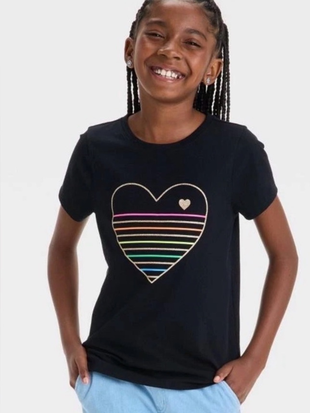 Cat & Jack girls' short-sleeve heart glitter t-shirt